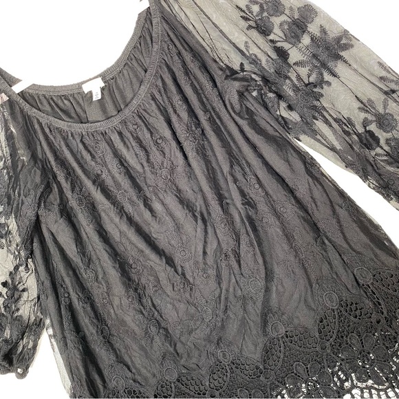 NWT Halo Black Flowing Top 3/4 Sleeve Size 1X‎ Goth Witchy Whimsical - Picture 2 of 10